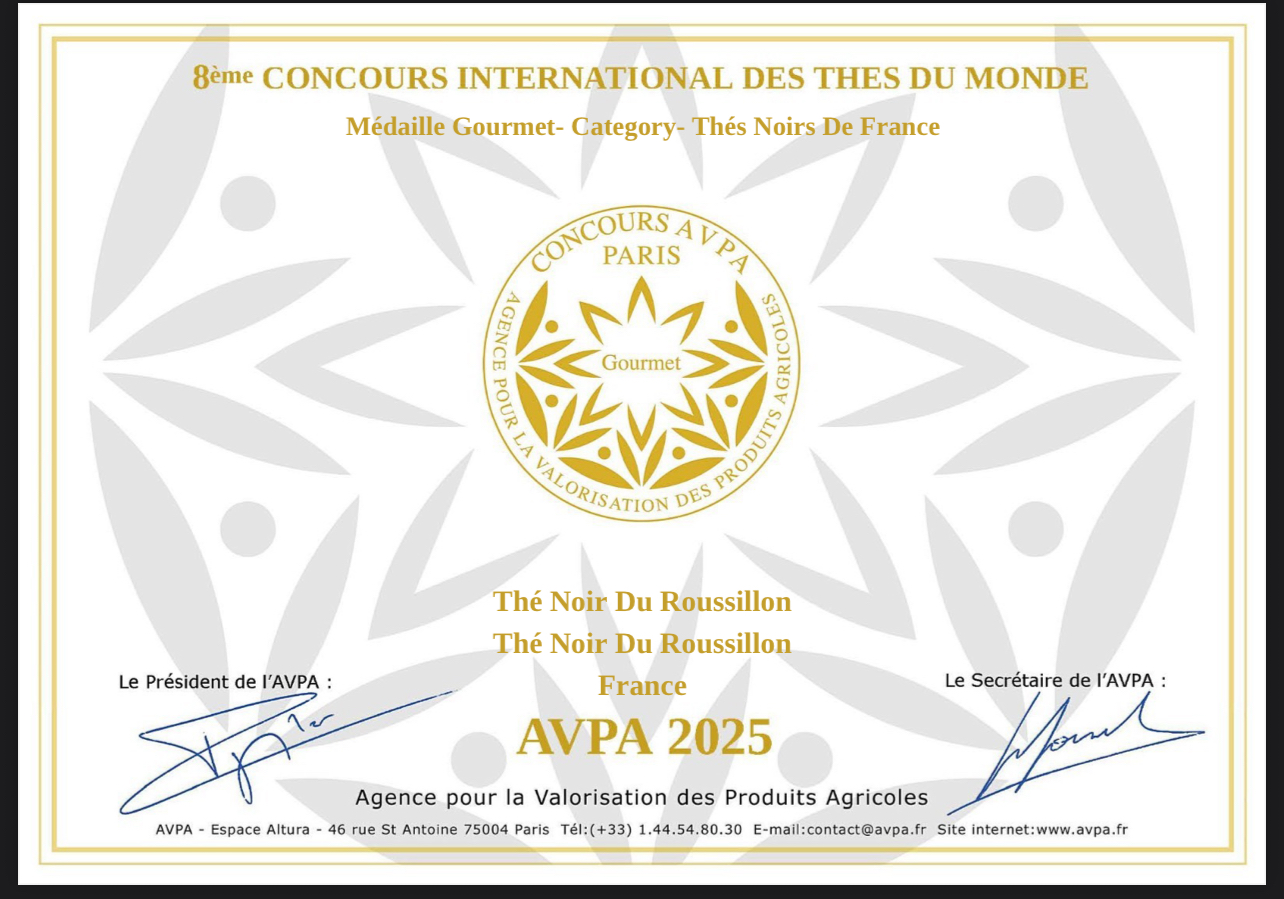 Thé noir du Roussillon — Médaille Gourmet AVPA 2025